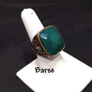 Barse Green Gemstone Ring, US Size 7 1/4, Bronze Copper Band